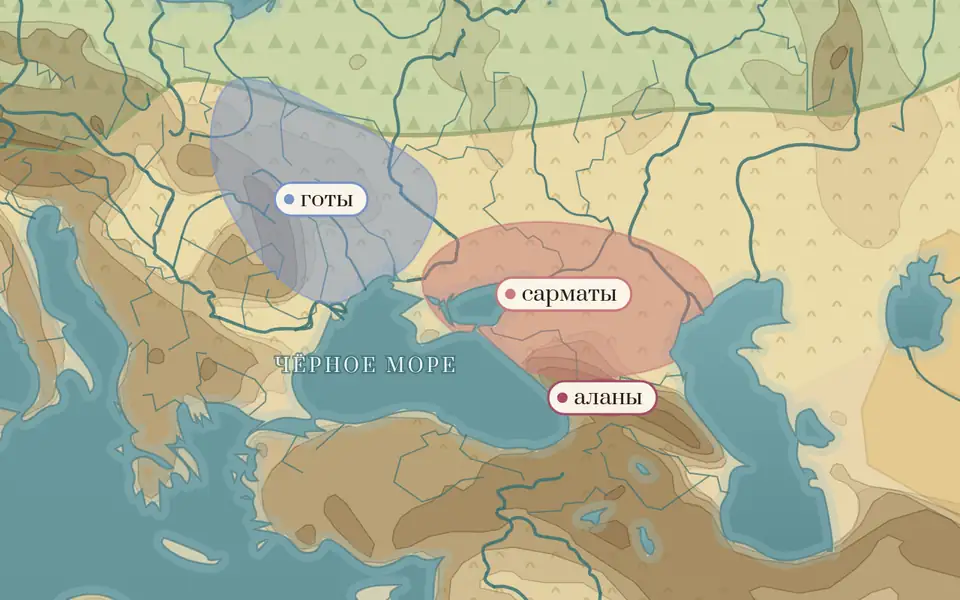 Историческая карта из игры: готы, сарматы и аланы у Чёрного моря в 300 году